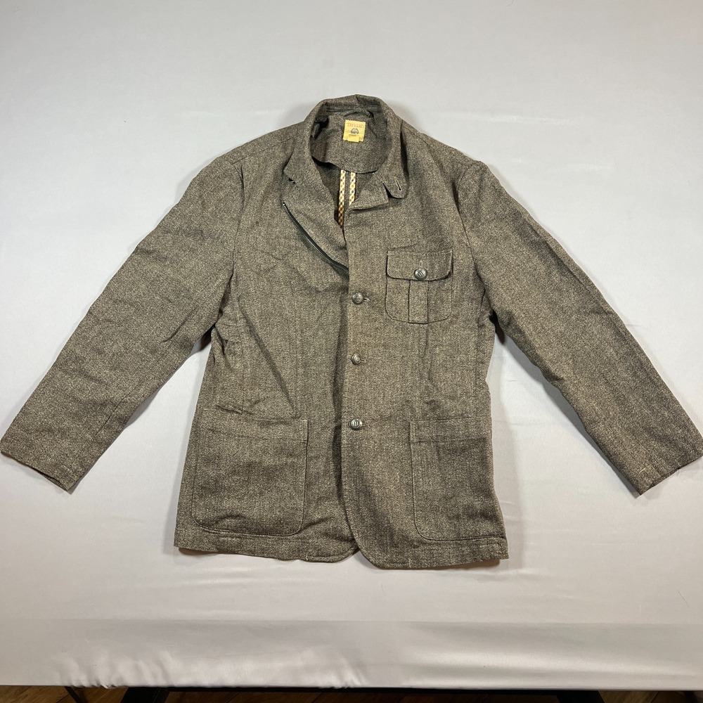 Trevero Blazer Jacket Mens M Brown Wool Linen Blend Herringbone Vintage Inspire